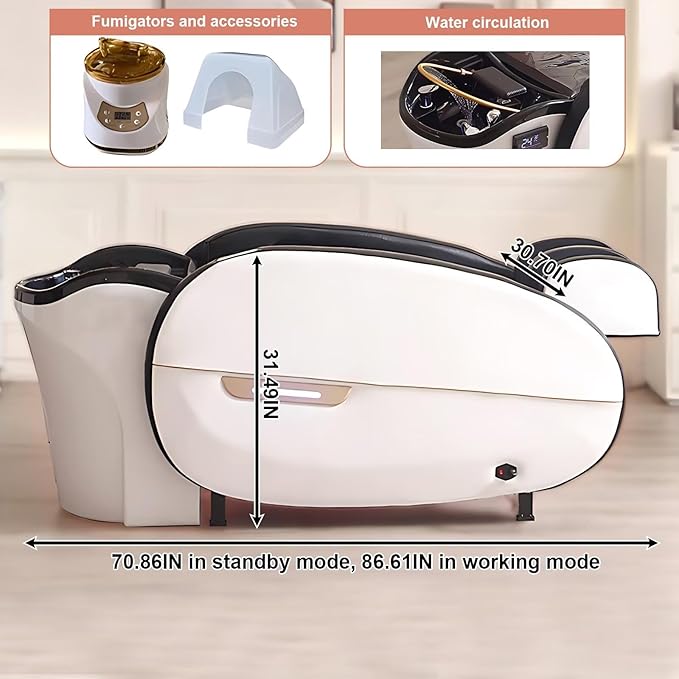 Shampoo Bed - Massage Table with Modern Trendy Mood Light, Head Spa Equipment and Spa Shampoo Bed Includes Water Circulation, Full Body Massage, Fumigation