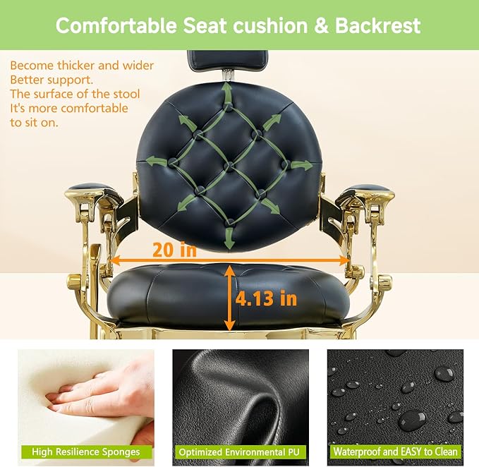 Barber Chair Hair Salon Chair,Heavy Duty 700 LBS, for Hair Stylist Barber Beauty Tattoo Massage(Golden Black)