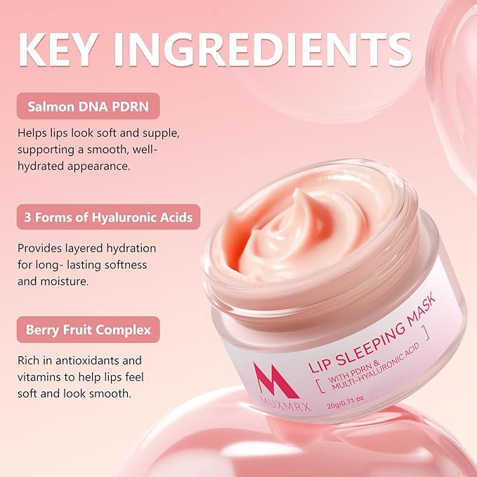 PDRN Lip Sleeping Mask, Salmon PDRN, 3 Hyaluronic Acid for Softer Lips, Long-lasting Moisture Lip Mask Overnight with Murumuru Butter & Antioxidants for Very Dry Lips Care, Korean Skin care 0.71oz