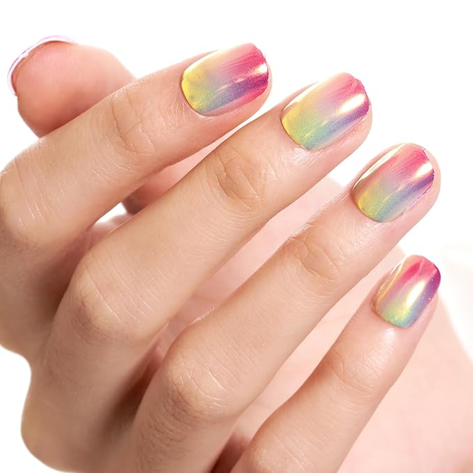 GLAMERMAID Extra Short Press on Nails 24PCS, Pink Nude Ombre Chrome Fall Gel Glue on Nails, Glossy Round Reusable UV Finish Fake Nails Acrylic False Nails Manicure Kits for Women