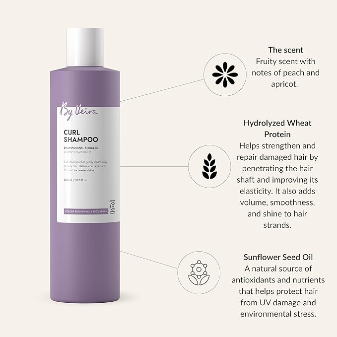 Curl Shampoo 10.1 Fl Oz, Gently Cleanses & Defines Curly Wavy Hair, Reduces frizz & Increases shine, Colour preserving, 100% vegan & Sulphate/Silicone free