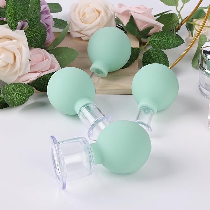 Meifuly Facial Cupping Set, 4 PCS Silicone Vacuum Suction Face Massage Cups, Skin Tightening Kit for Eyes, Face and Body (Green)