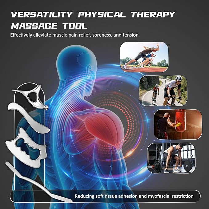 Stainless Steel Gua Sha Muscle Scraper Tool, 4 in 1 Guasha Tool for Full Body, Metal Myofascial Release Tool, Scraping Tool Physical Therapy Equipment, Deep Tissue Muscle Massager Fascia Scraper