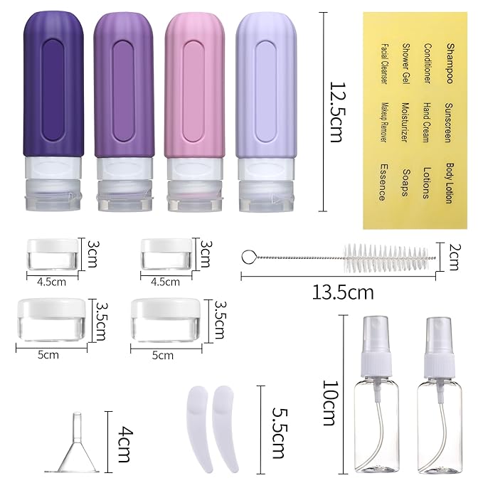 16 Pack Travel Bottles for Toiletries, Leakproof Travel Containers for Toiletries, TSA Approved Silicone Travel Accessories Squeezable Refillable 3oz for Shampoo Conditioner Lotion