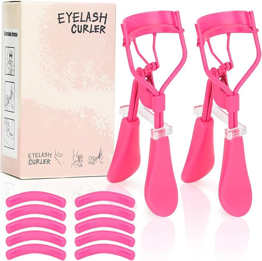 Eyelash Curler with Pads, Lash Curler 2 Pcs with 10 Extra Silicone Replacement Pads, Comfortable Grip for Effortless Curling – Eyelashes for The Perfect Eye Contour (Light Pink)