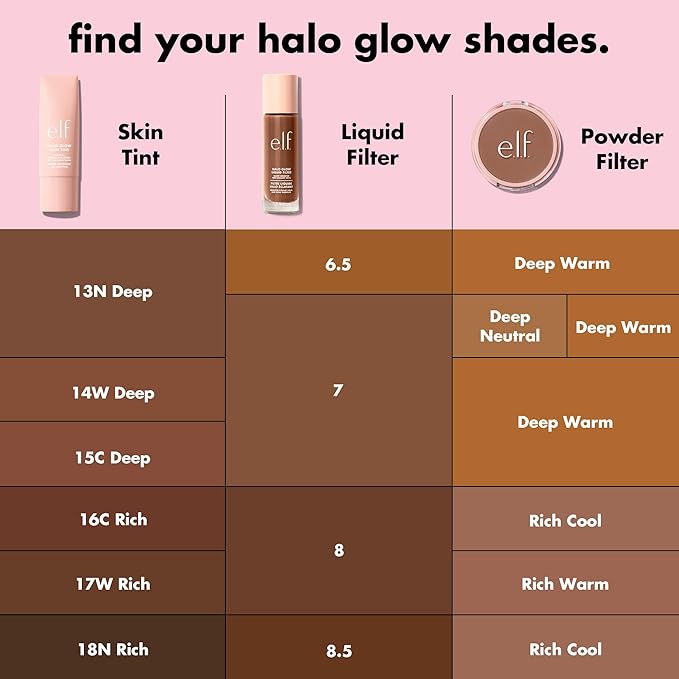 e.l.f. Halo Glow Liquid Filter, Complexion Booster For A Glowing, Soft-Focus Look, Infused With Hyaluronic Acid, Vegan & Cruelty-Free, 7 Deep/Rich