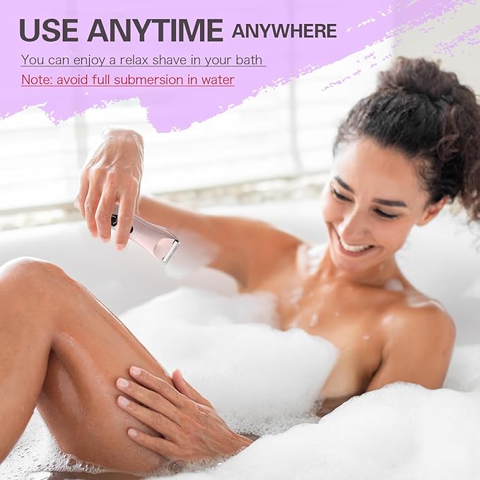 Women Bikini Trimmer - 3 in 1 Easy Cleaning Electric Razors for Women, 5V Rechargeable Pubic Hair Bikini Shaver, Waterproof Wet Dry Hair Remover & Trimmer for Underarm Leg Arm Body Face