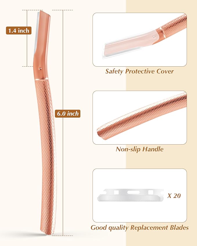 Dermaplaning Tool for Face Professional, Facial Razors for Women Face with 20 Blade Refills, Eyebrow Razor for Women and Men, Pink