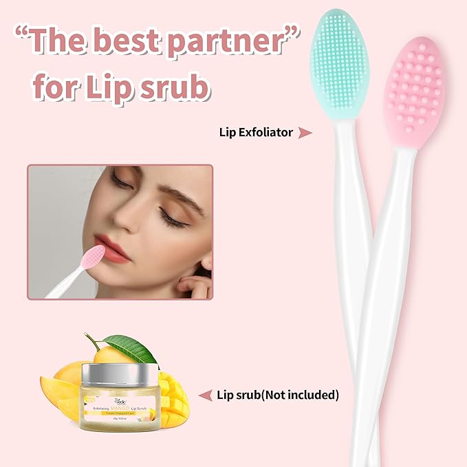 50 Pcs Lip Scrub Brush,Lip Scrubber Exfoliator,Double-Sided Silicone Lip Brush Tool for Men Women Lip Lightening, Lip Exfoliator Scrubber Tool for Dark Lips