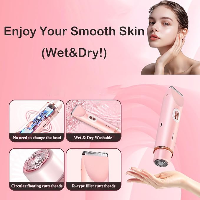 Bikini Trimmer for Women, 2 in 1 Dual Head Bikini Shaver, IPX7 Waterproof Wet and Dry Dual Use Eletctric Razors, USB-C Rechagreable Body Shaver for Public Hair, Silk Skin, Facial and Body