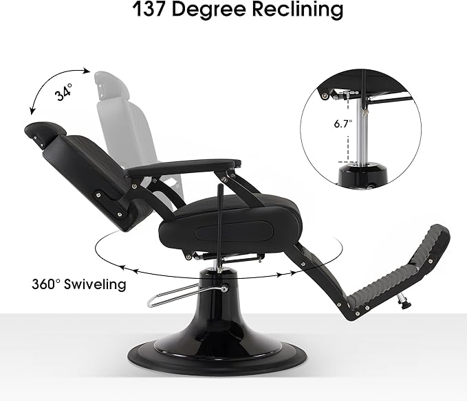 BarberPub All Purpose Barber Chair with Heavy Duty Pump,Reclining Adjustable Swivel Hair Styling Chair for Hair Stylist, Home Salon,Barbershop Salon&Spa 9453 (All Black)