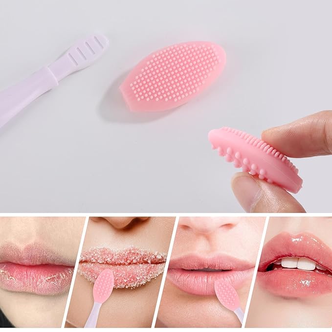 9 PCS Lip Scrub Brush, Double-Sided Lip Scrubber Exfoliator Silicone Lip Brush Tool for Men Women, Lip Lightening for Dark Lips- 3 Colors