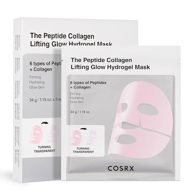 COSRX Pink Peptides Collagen Lifting Glow Hydrogel Face Masks Skincare 3 EA, Collagen Face Mask, Travel Essentials, Overnight Face Mask, Korean SkinCare, Stocking stuffers for women