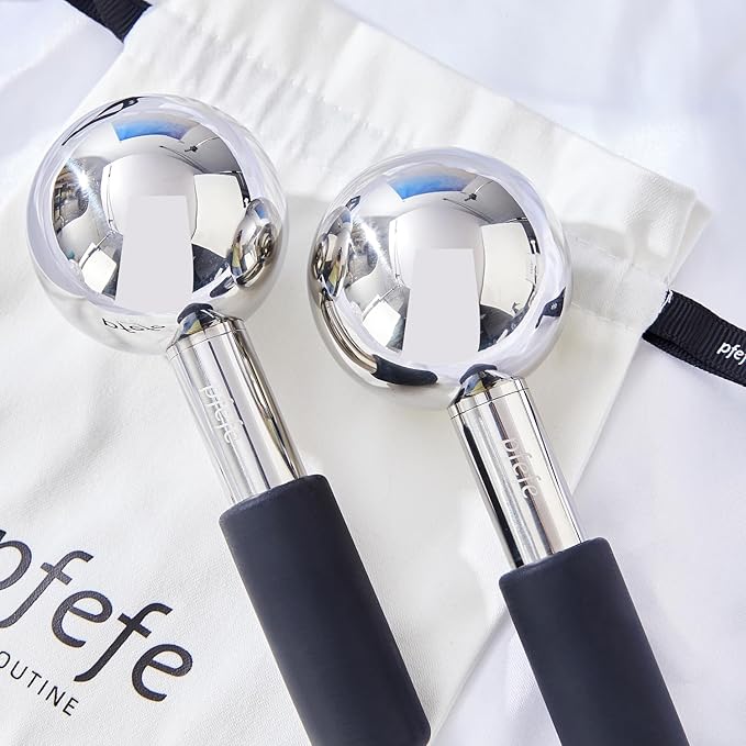 Pfefe 360 Rotating Ice Globes for Face & Eyes, Unbreakable Stainless Steel Cryo Sticks for Beauty Routines, Facials Cold Roller Colling Globes for Puffiness, Wrinkles, Dark Circles, Headaches
