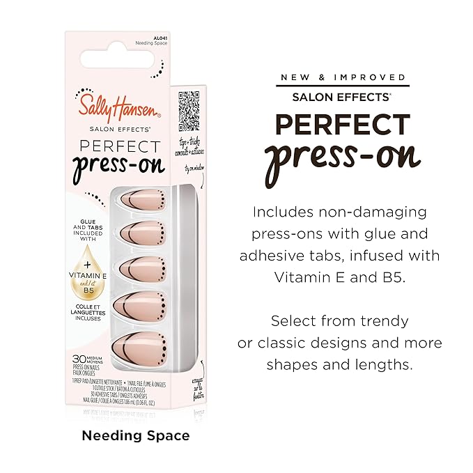 Sally Hansen Salon Effects Perfect Press-On Nails | Almond Shape | Easy to Apply, Non-Damaging| 30 Nails, Nail Glue, Adhesive Tabs, File| Needing Space