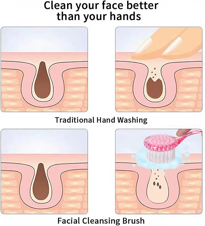 4 Pack Facial Cleansing Brush, Beomeen Face Scrubber Exfoliating Brush Face Wash Scrub Exfoliator for Skin Care, Makeup Removal,Pink