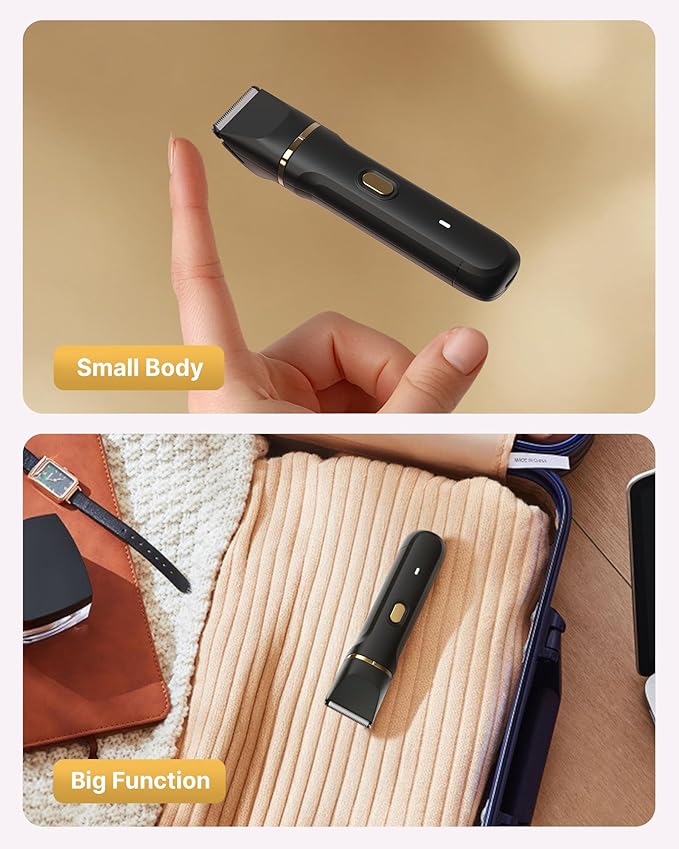 Upgraded Bikini Trimmer for Women, Dermave Bikini Shaver [2in1 & Painless] Electric Razor, [Waterproof] Pubic Body Hair Trimmer, Replaceable Ceramic Blade, Charge Dock, Gifts for Women/Men