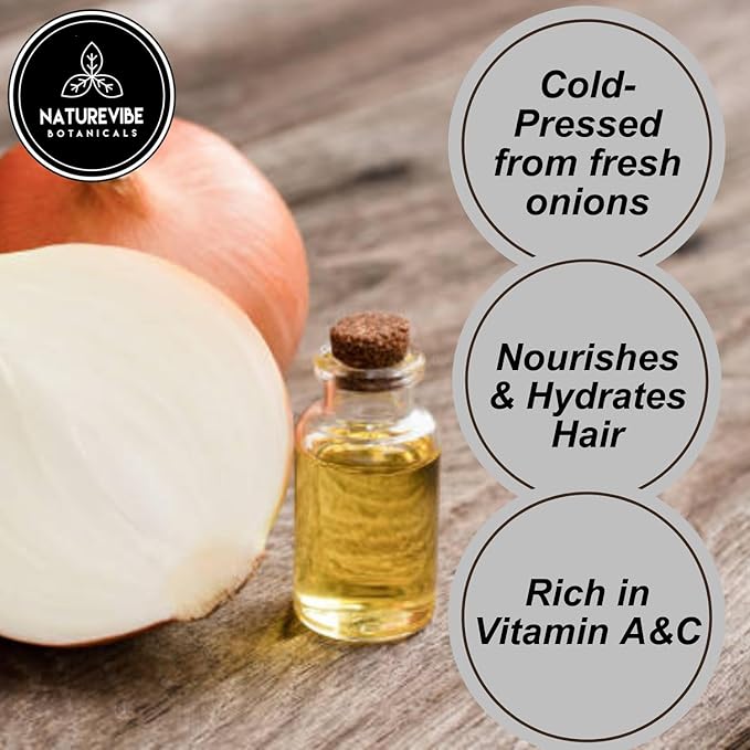 Naturevibe Botanicals Onion Oil 32 oz – 100% Pure Cold-Pressed Nourishing Hair & Skin Oil | Sulfur-Rich for Stronger Hair Growth & Scalp Health