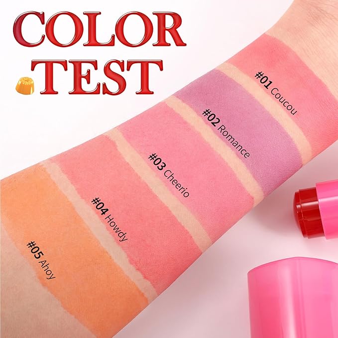 Water Jelly Tint Blush, 3-In-1 Multi-Use Blush Cream Blush Stick for Eyes, Cheeks & Lips, Hydrating & Bouncy Jelly Texture, Blends Perfect for Skin Portable Multipurpose Long Lasting Waterproof(04, s)