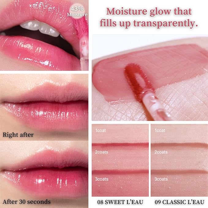 BBIA L’EAU Tint – Glossy & Glow Lip Stain, Watery Lip Tint, Non-Sticky, High Shine Finish, Long-lasting, Moisturizing, Lightweight, Natural, Daily Use, Vegan, Korean Lip Makeup (09 CLASSIC L'EAU)