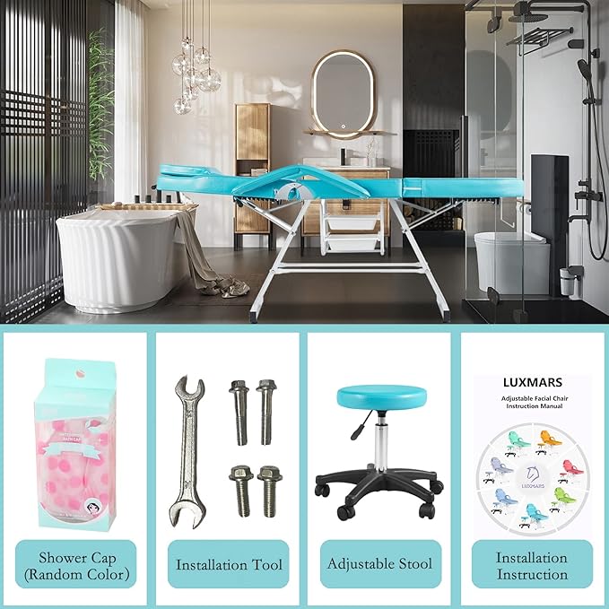 Lash Bed Facial Chair Tattoo Char Massage Table 73in 3-Section Multipurpose Massage Bed Professional Tattoo Table Salon Spa Equipment for Facial Spa Beauty Spa Salon Equipment-Blue