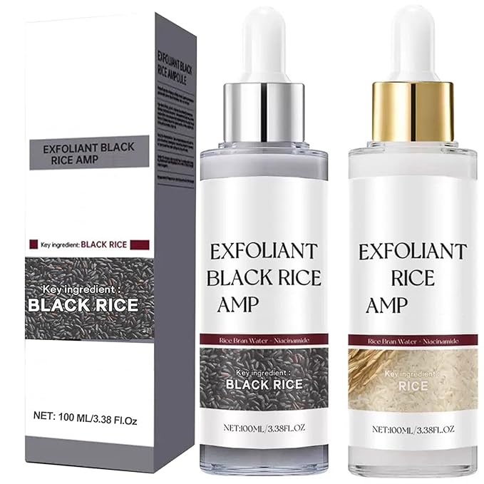 2 Pack Black Rice + White Rice Peeling Glow Ampoule, Gentle Rice Exfoliating Face and Body Scrub for Removing Sebum, Dead Skin Cells, Black Pore Deep Cleaning, Fit for All Skin Types|100ML+100ML