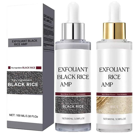 2 Pack Black Rice + White Rice Peeling Glow Ampoule, Gentle Rice Exfoliating Face and Body Scrub for Removing Sebum, Dead Skin Cells, Black Pore Deep Cleaning, Fit for All Skin Types|100ML+100ML