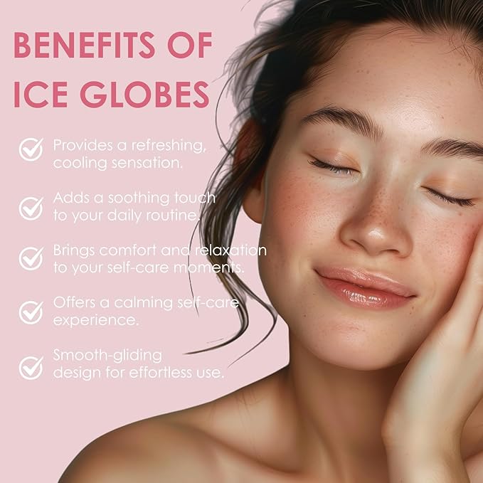 Lazzybeauty Ice Globes Facial Cooling Tools, Cryo Beauty Balls with Anti-Slip Handle for Face, Eyes & Neck, Soothing Cold Massage Tool for Relaxing & Refreshing Skincare Routine, Glitter Pink