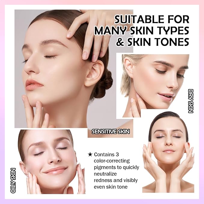 One Step Color Corrector,Tri-Color Color Correcting Facial Serum,Moisturizing Color Changing Foundation,Oil Control Tinted Moisturizer Isolation Cream for Face Makeup Primer Base