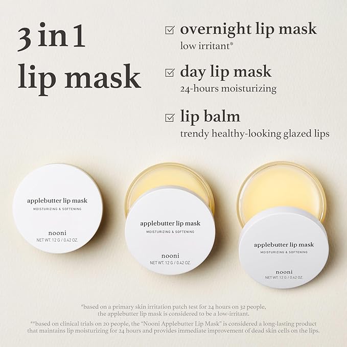 NOONI Vegan Applebutter Lip Mask Overnight – Hydrating Lip Balm & Butter with Shea Butter & Vitamins | Soothing Moisturizer, Softening Treatment for Dry Lips, 0.42 oz