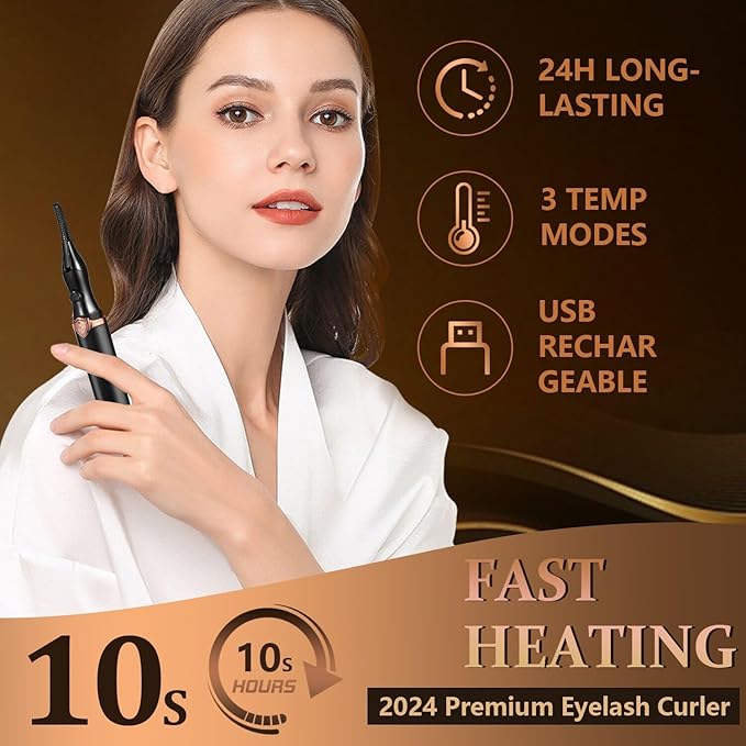 Heated Eyelash Curler, 2-in-1 Clip-Type Design, 3 Temperature Modes, USB Rechargeable Electric Eyelash Curler, Natural Curling 24H Long-Lasting Curl, Gift for Women & Girls, Brown Black DB