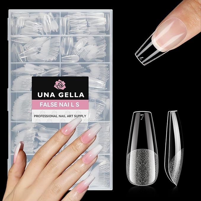 UNA GELLA Medium Coffin Nails Tips, 312Pcs Pre-Etched Gel Nail Tips Coffin Press On Nails Clear Full Cover for Nail Extensions & DIY Art Salon at Home, Long Lasting 12 Sizes