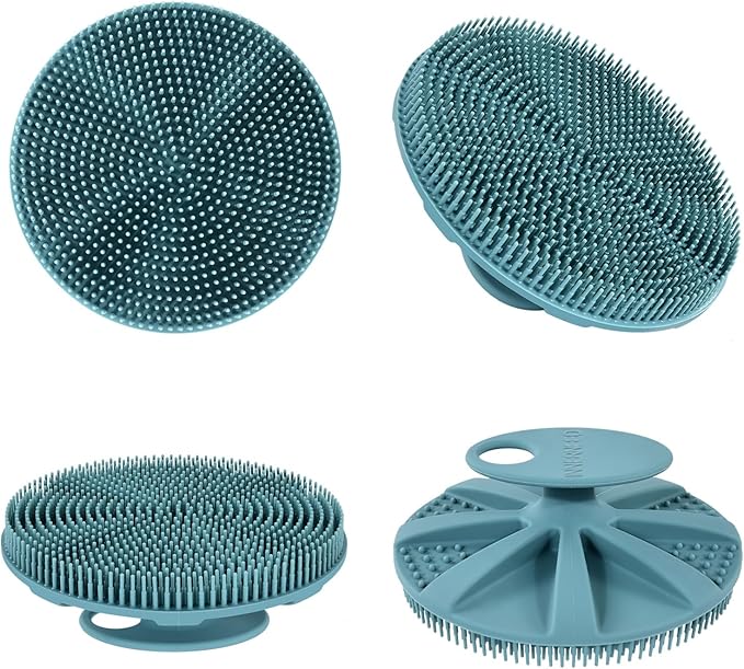 INNERNEED Food-Grade Soft Silicone Body Scrubber Shower Brush Handheld Cleansing Skin Brush, Gentle Exfoliating and Lather Well (Dark Green)