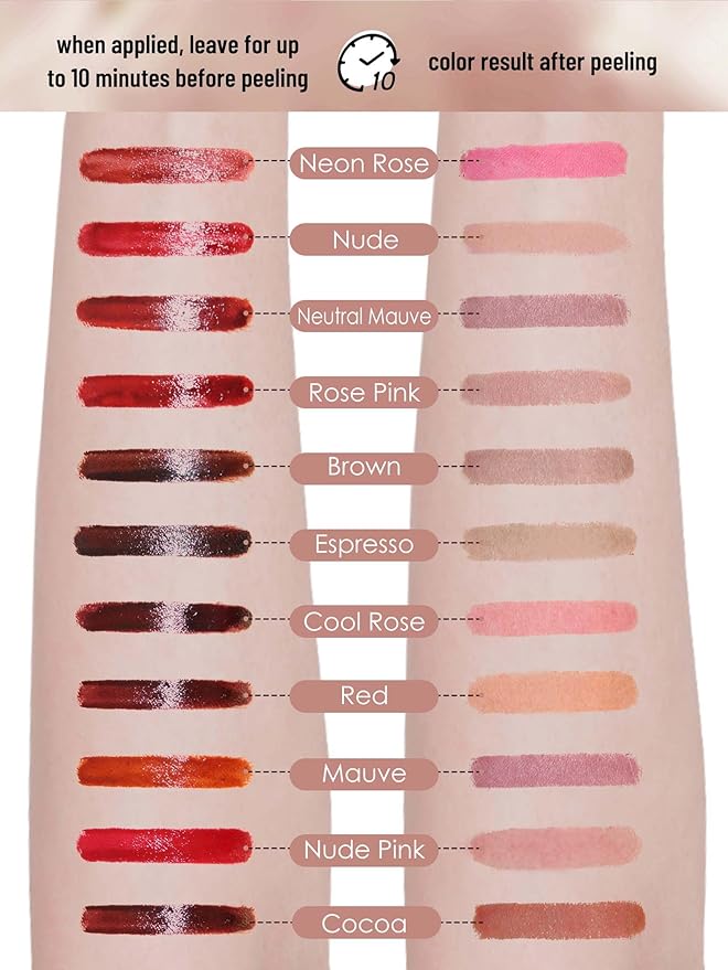 Lip Stain Peel Off Lip Liner Stain with Tweezer, Long Lasting Matte Lip Tint Tattoo, Highly Pigmented Color Lip Makeup, Waterproof Lipstick, Transfer-proof Lipstain for Women, Nude