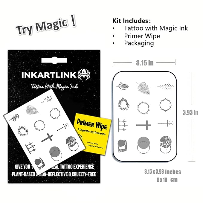 INKARTLINK Semi Permanent Tattoo, small size, party tattoos, beautiful and realistic designs, fun tattoo experience, cruelty-free, non-reflective, waterproof (Religious Symbol)