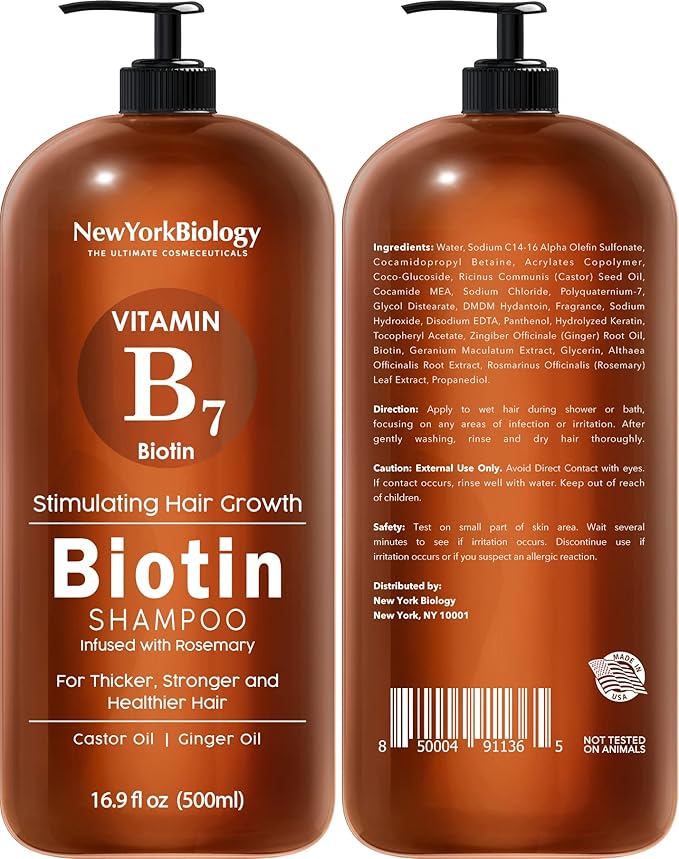 New York Biology Biotin Shampoo and Conditioner Set for Hair Growth and Thinning Hair - Thickening Formula for Hair Loss Treatment - For Men & Women - Anti Dandruff - 16.9 Fl Oz