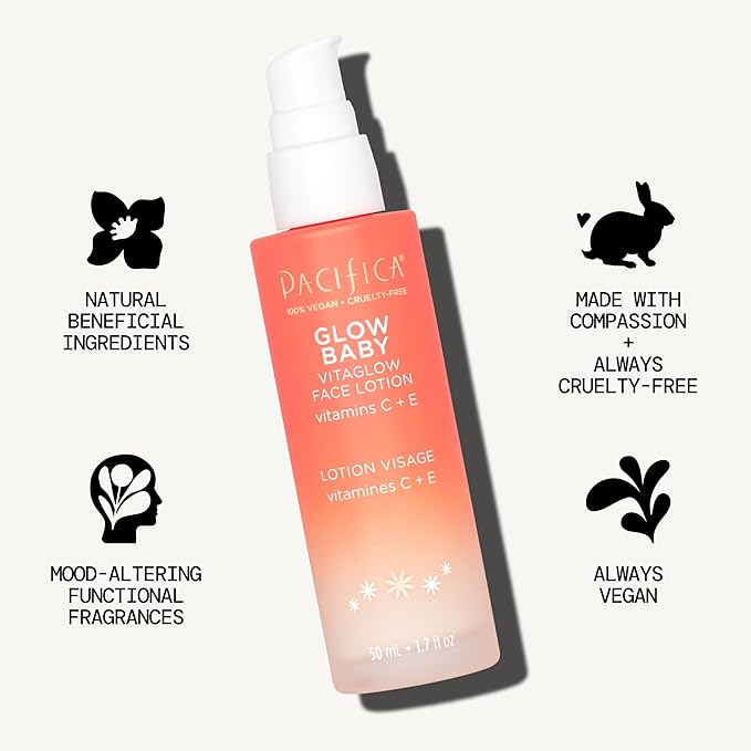 Pacifica Vitamin C Face Lotion Glow Baby VitaGlow Face Moisturizer Glow Recipe, Vitamin E, Antioxidants, Dermatologist Tested 1.7 oz