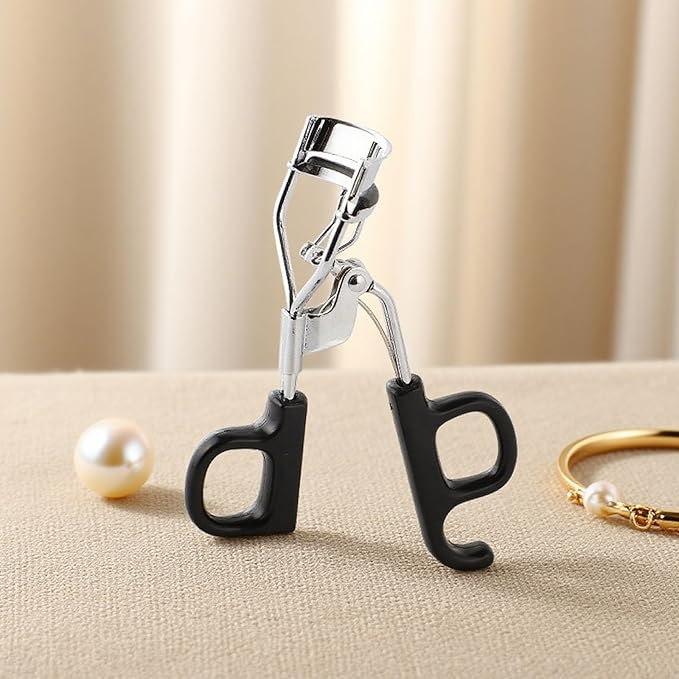 Black Eyelash Curler, Natural Curl Lash Curler - Wide Fit Comfortable Curved Design with Non-Slip Grip & Replacement Pads for a Natural, Clump-Free Lift (Black)