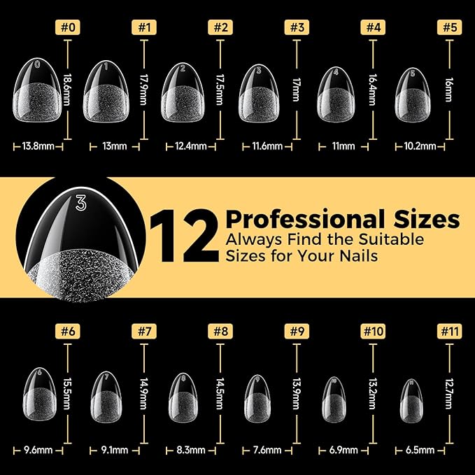 UNA GELLA Extra Short Almond Nail Tips, 504 Pcs Pre-Filed XS Almond Gel Nails, 12 Sizes Half Matte Full Cover Press Ons for Nail Extension Manicure Home DIY Salon