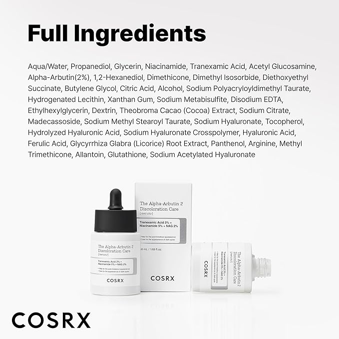 COSRX 2% Alpha Arbutin Discoloration Care Face Serum with Niacinamide, Glutathione & Tranexamic Acid, 1.7 fl oz – Serum for Face, Korean Skin Care, Stocking Stuffers