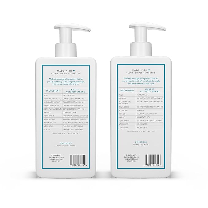 Native Ocean & Timber Shampoo and Conditioner Contain Naturally Derived Ingredients | All Hair Types, Color & Treated, Fine to Dry Damaged, Sulfate & Dye Free - 2-Pack