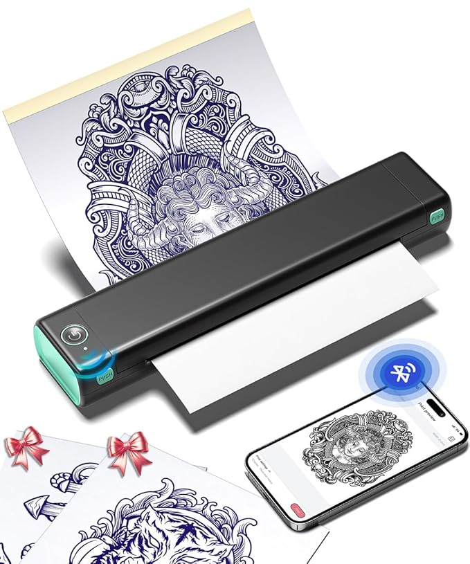 Phomemo M08F Wireless Tattoo Transfer Stencil Printer, Thermal Tattoo Machine with 10pcs Free Stencil Paper, Portable Printer Kit for Artists & Beginners, Compatible with Smartphone & PC