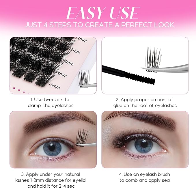 Lash Clusters DIY Eyelash Extensions 175 Clusters Lashes D Curl 0.07 Natural Individual Lash Extensions Mixed Tray False Eyelashes Soft & Strong Thin Band DIY at Home (F24+F25-0.07D, 8-16mm)