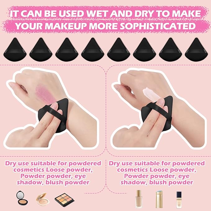 120 Pieces Powder Puff Face Triangle Powder Puff Soft Velour Makeup Puff Velour Puffs for Face Wet and Dry Cosmetic Foundation,Body Powder Blender Loose Mineral Powder Makeup Tool(Black)