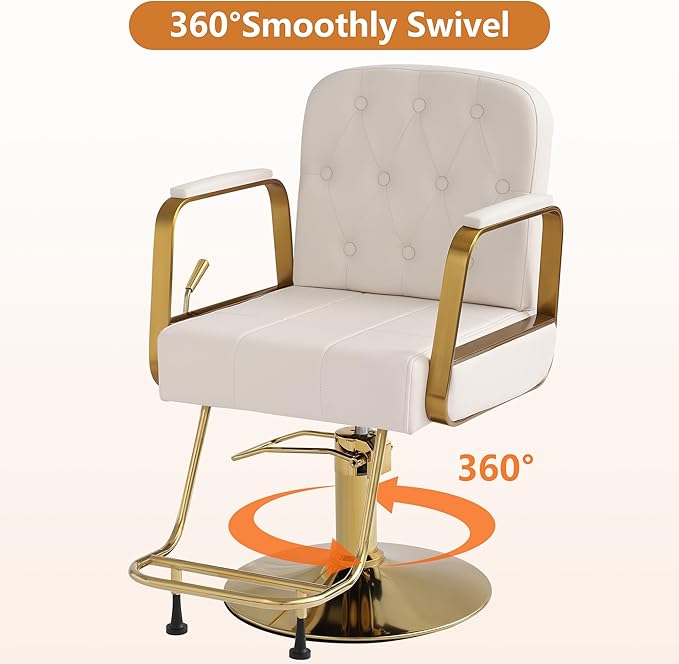 Barber Salon Chair for Hair Sylist, Hydraulic Salon Chairs, Height Adjustable Barber Chairs, Reclining Barber Styling Chairs, 360 Degrees Rotation Shampoo Chair for Barbershop (White)