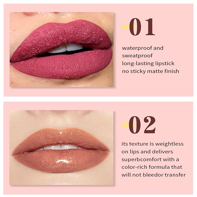 12Pcs Nude Matte Liquid Lipstick Set, Waterproof Long Lasting Non-Stick Cup 12 Colors Nude Lipstick 24 Hour Not Fade Matte Lipstick Professional Lip Gloss Makeup Christmas Gift Sets for Women