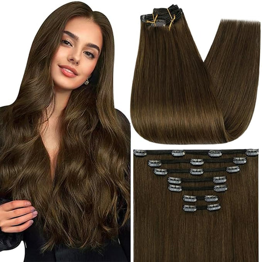 Full Shine Hair Extensions Clip ins 20 Inch Brown Extensions Clip in for Pageant for Thin Hair 7 Pcs 120 G