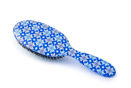 Rock & Ruddle Natural Mixed Boar Bristle Hair Brush for Women and Kids (Large, 21cm) - Perfect for Wet or Dry Hair, Detangling Smoothing Blowdrying - Designed & Made in UK - Tile Blue