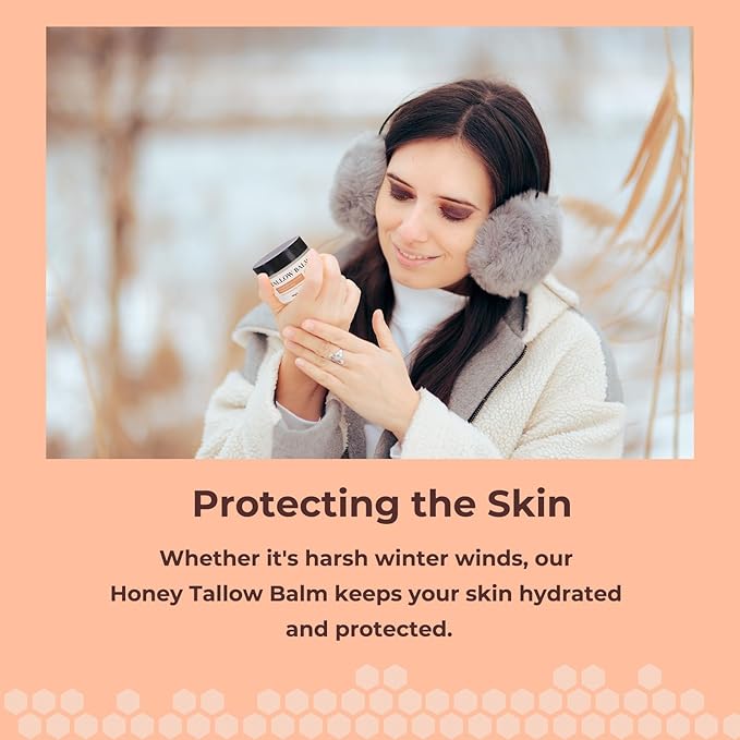 Grass Fed Beef Tallow for Skin Care, Face and Body Moisturizer Cream, Unadulterated Honey, Soothes Dryness, Repairs the Skin Barrier, 2 Oz