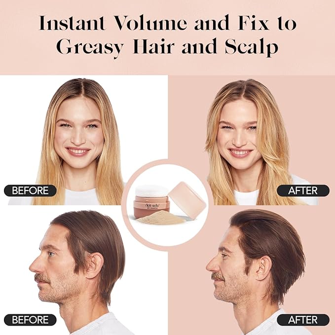 Kitsch Dry Shampoo Powder with Rice Protein for Women & Men - Unscented, Volumizing, No White Cast,Organic, Paraben Free & Benzene Free, Non Aerosol for Oily and Light Hair, Travel Size - 8g